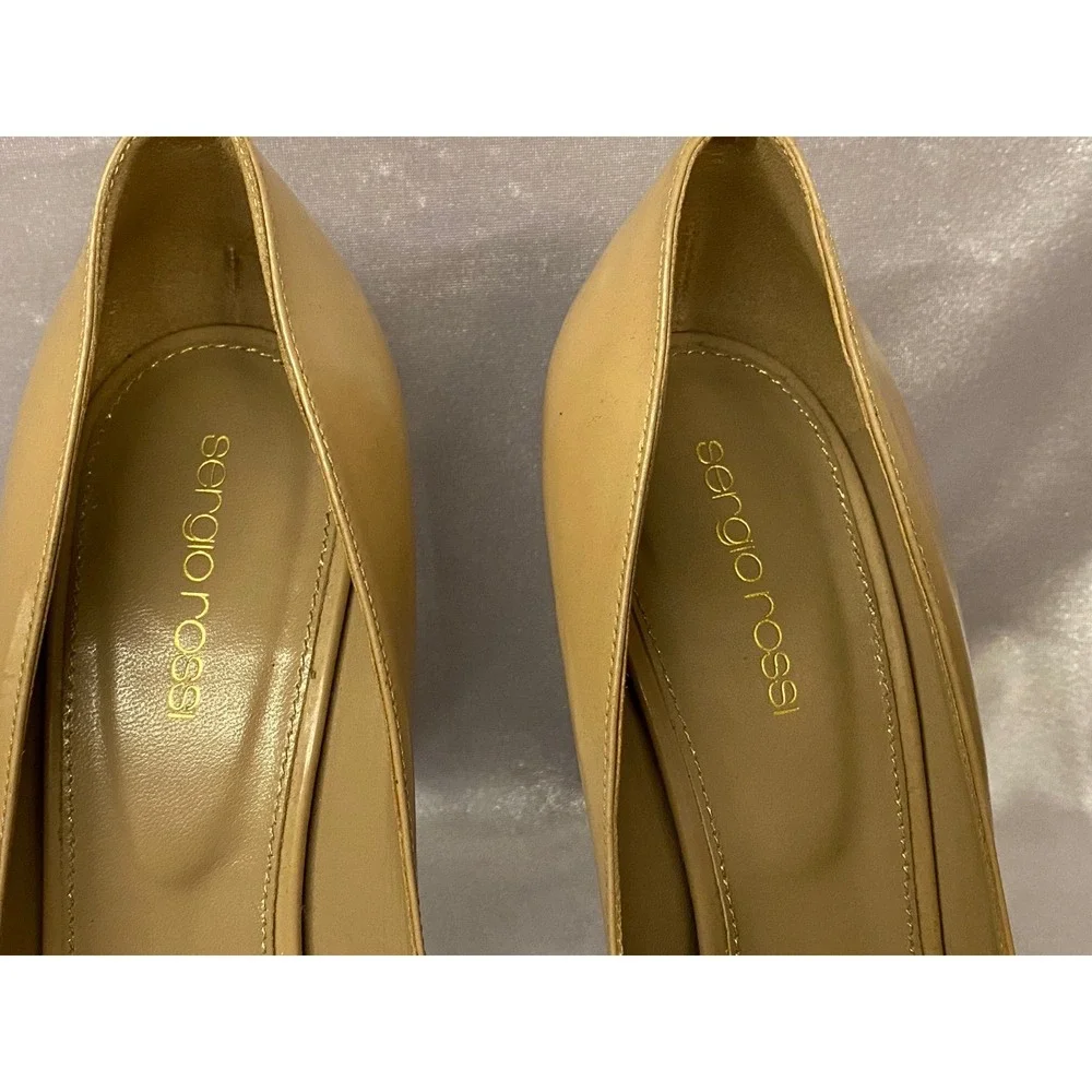 SERGIO ROSSI SHOES CACHET PEEP TOE PLATFORM PUMPS BEIGE TAUPE $730 39.5 9.5 Used